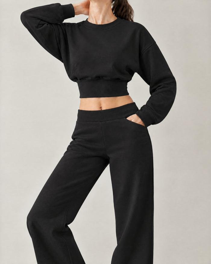 Kanallı Crop Sweatshirt